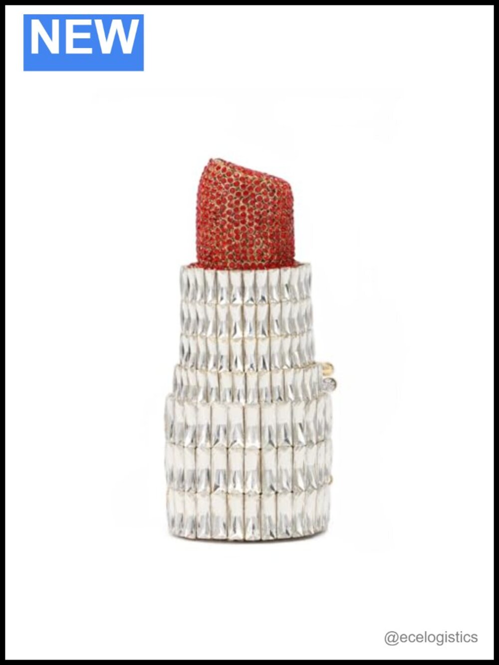 Rhinestone Crystal Lipstick Shape Evening Clutch Purse with Chain Strap